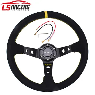 350mm Deep Dish 6 Bolt Suede Leather JDM Sport Racing Drifting Steering Wheel US • $49.85