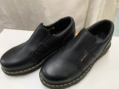 Dr Martens Industrial Blk Leather Work Shoes Steel Toe Slip Resistant Sz L 7/M 6 • $49.69