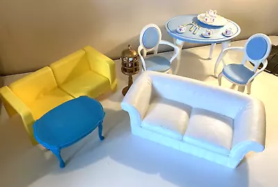 Barbie Doll House Vtg Furniture Lot White Sofa Blue Table Chair Tea Set Birdcage • $42.99