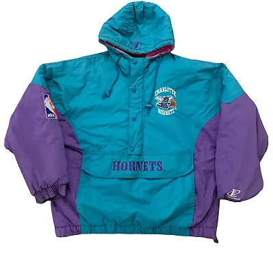 $280 • Buy Vintage RARE Logo Athletic Charlotte Hornets Pullover Jacket Grunge HIPHOP L