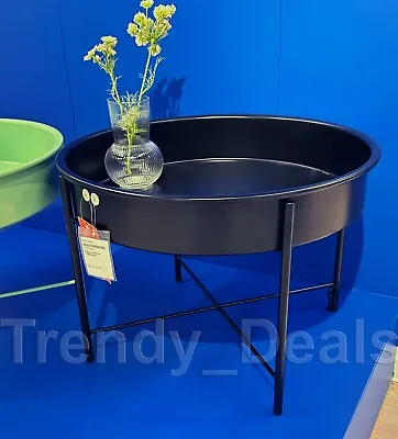 Ikea KULTURSKOG Plant Stand Round Side Table Steel Black 22 ¾  - NEW • $119.99