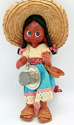 Vintage Mexican Folk Art Doll Gourd Oil Cloth Paper Mache Hand Made Painted • $24.50