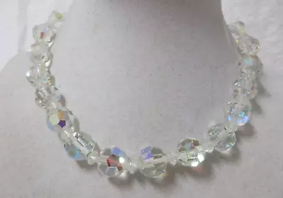 Vintage 50s Lisner Large Aurora Borealis Glass Crystals Necklace • $17.99