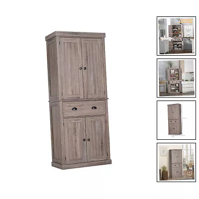 Freestanding Pantry Cupboard Storage Cabinet Home Organizer Furnit...[DARK WOOD] • £208.25