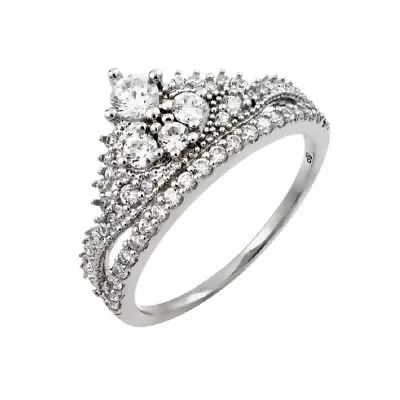 Sterling Silver Micro Pave CZ Stones Tiara Crown Ring  • $22.99