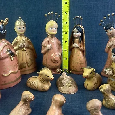 Vintage Nativity Scene Christmas Mexican Tonala Folk Art 15 Pc Hand Made Pottery • $49.99