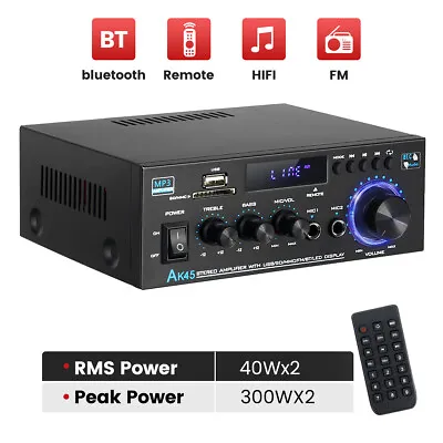 600W Digital Power Amplifier Bluetooth Stereo HiFi Audio 2CH USB FM W/ Remote • £28.38