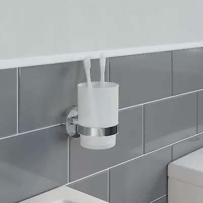 £9.99 • Buy Bathroom Tumbler Holder Chrome Round Wall Mounted Stylish Modern