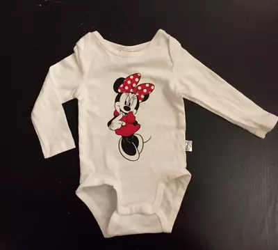 H&M Baby White Size 00 3+ Months Disney Minnie Mouse 100% Cotton Bodysuit Romper • $17.90