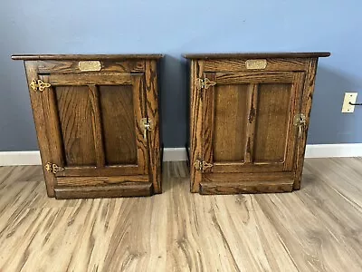 White Clad Ice Box Oak Wood Vintage End Tables Simmons Hardware Beautiful Finish • $275