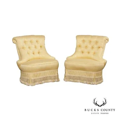 Karges French Traditional Pair Of Tufted Slipper Chairs • $2695