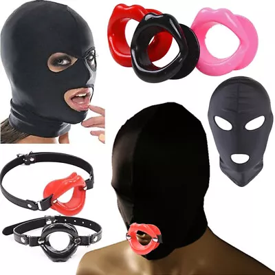 BDSM Open Mouth Gag With Oral Lips Plug Fixation O-Ring Mask Head Hood Bondage • $8.89