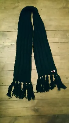 Navy Blue Hollister Cable Knit Winter Scarf With Logo Good Condition • £5