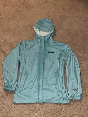 Columbia Women’s Rain Jacket Hooded Packable Nylon Waterproof Turquoise Small • £19.28