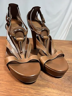 Gucci Heels Womens 39 8.5 Tan Brown Strappy Platform Heel Shoe Buckle • $62.93