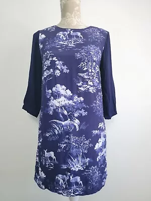 Joules Dress Size 8 Deer Rabbit Print Chiffon Woodland Forest Fully Lined Shift • £14.99