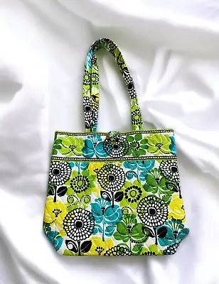Vera Bradley Toggle Tote Bag Limes Up Shoulder Bag Purse Yellow Green Floral Euc • $19.99