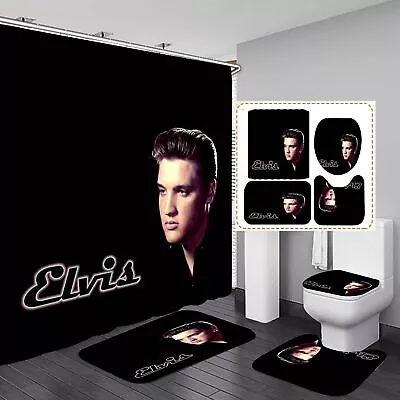 Elvis Bathroom 4 Pieces Set Shower Curtain Toilet Lid Cover And Bath Mat No... • $58.83