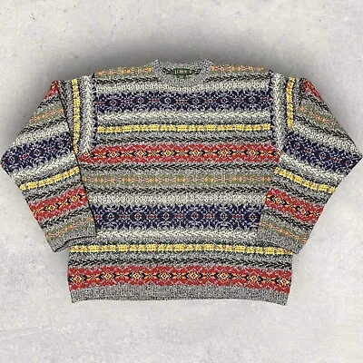 Vintage J Crew 100% Wool Sweater Mens M Nordic Crewneck Multi Pullover Knit • $55.97