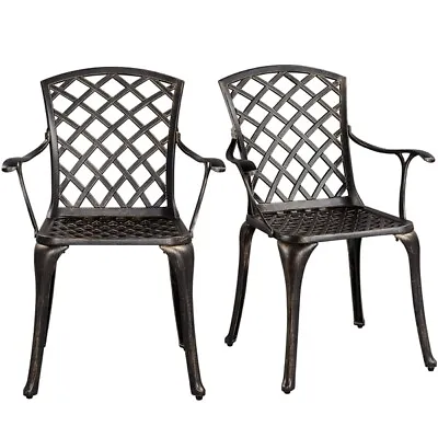 All Weather Outdoor Dining Chairs Set Of 2 Aluminum Arm Chairs For Garden Pool • $118.99