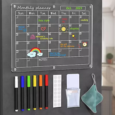 Acrylic Magnetic Calendar Includes 6 Colorful Markers Magnetic Pen Holder • $17.99