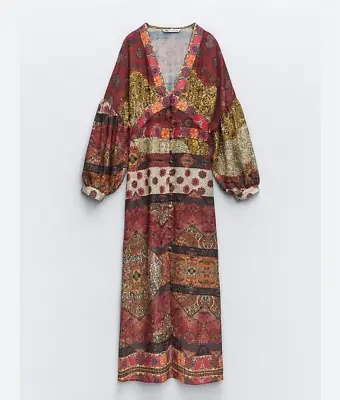 NWT Zara Ethnic Print Balloon Sleeve Mid Dress • $85