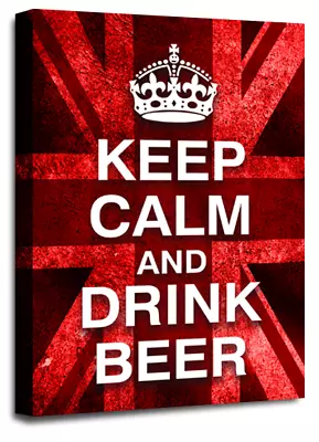 Keep Calm Art Print Red Drink Beer Quote Framed Canvas Wall Picture Large • £29.99