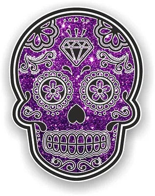 Mexican Day Of The Dead Sugar Skull Purple Glitter Sparkle Effect Car Sticker • £2.49