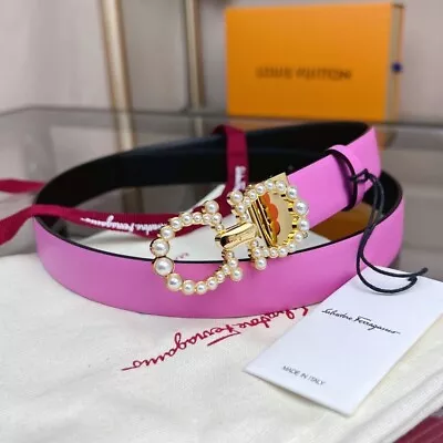 £44.32 • Buy Ferragamo Horseshoe Buckle Belt Pink/Black Reversible Women's Belt Size 80/32