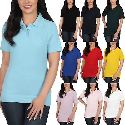 £9.99 • Buy New Ladies Polo Shirt Short Sleeve Womens Plain Pique Classic Top T Shirt Lot