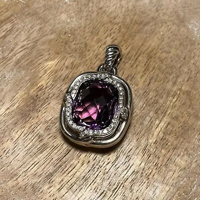 David Yurman Sterling Silver Diamond Amethyst Labyrinth Enhancer Pendant • $1100