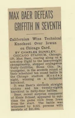 $3.75 • Buy 1932 Newspaper Article Max Baer Vs Tuffy Griffith