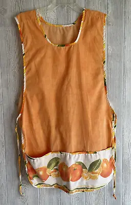 VTG Adjustable Smock Apron 3 Pockets Side Ties Oranges Print Artist Smock Vest • $17.95