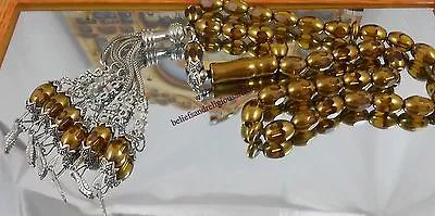 Silver İslamic  Islam Prayer Worry Beads 33 Gold Color Crystal Tasbih Masbaha  • $22.90