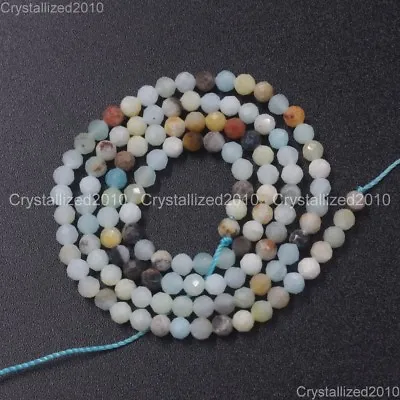 Natural Colorful Amazonite Gemstone Faceted Round Beads 6mm 8mm 10mm 12mm 16'' • £3.92