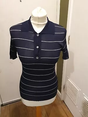 J W Anderson Striped 3 Button Black Polo Shirt Extra Small Good • £8.99