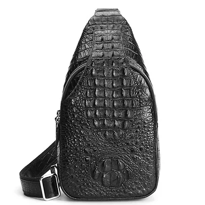 Men's Real Crocodile Alligator Skin Leather Crossbody Bag Luxury Sling Backpack • $189.05