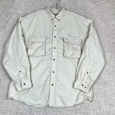 LL BEAN Vented Fishing Shirt Mens Size L Beige Button-Up Roll Tab Long Sleeve • $18.99