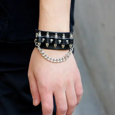 Faux Bullet Holder Black Leather Bracelet • $15