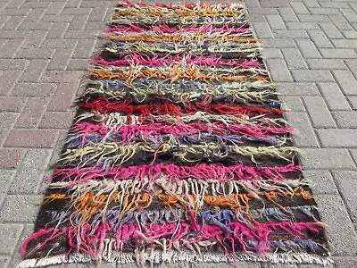 Shaggy Rug Mohair Rug Long Hair Rug Multicolor Carpet Vintage Tulu Rugs 32 X62  • $356.86