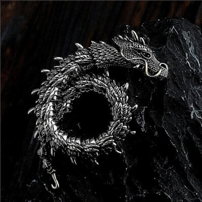 $19.99 • Buy 925 Sterling Silver Dragon Viking Men's Bracelet Lucky Gift Bangle Jewelry Chain