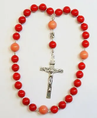 Anglican Episcopal Rosary Coral Beads & Sterling Silver Cross  • $240.24