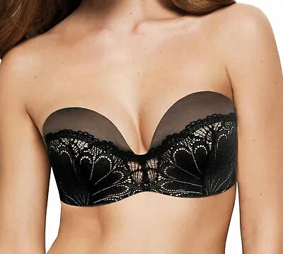 Wonderbra Ultimate Bra Refined Glamour Size 30G Black Padded Strapless Push Up • £27.89