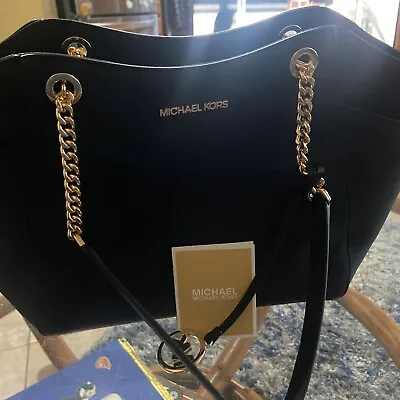 Michael  Kors  Jet  Set  Travel Tote  Bag  Purse  -  Black With Gold Chain • $120