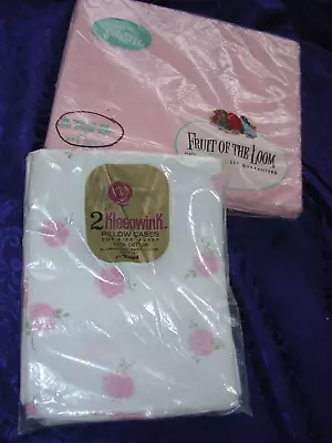 #BB Vintage USA Combed Percale 100% Cotton  Fitted Twin Sheet & Pillow Cases NOS • $22.50