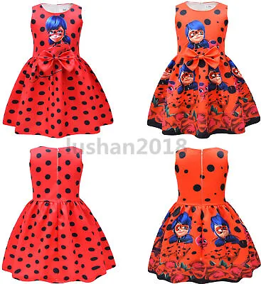 Kids Ladybug Girls Bowknot Dress Cosplay Costume Birthday Party Fancy Dress Gift • £15.59