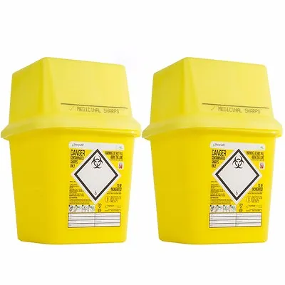 2x BIOHAZARD SHARPS BINS 4L Large Medical Insulin Syringe Tattoo Waste Box/Tub • £14.59