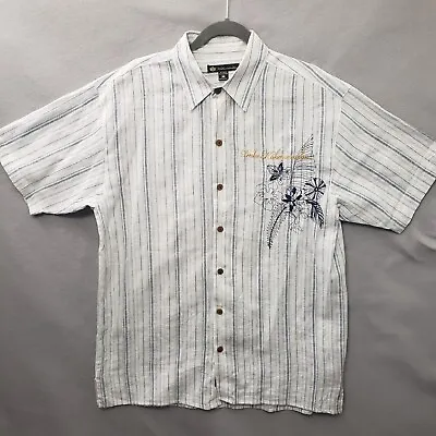 Duke Kahanamoku Hawaiian Shirt Mens Medium White Floral Button Up Short Sleeve • $14.77
