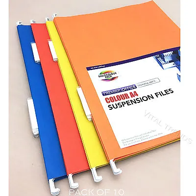 £9.99 • Buy 10 X Colour A4 Hanging Suspension Files Tabs Inserts Filing Cabinet Folders Set