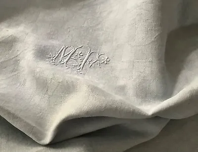 Set Of 3 Antique French Hand Dyed Linen Napkins Monogram Light Grey Mono MF • $65